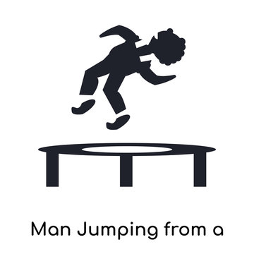 Man Jumping from a trampoline icon vector sign and symbol isolated on white background, Man Jumping from a trampoline logo concept