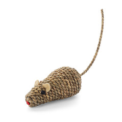 Straw mouse for cat on white background. Pet toy