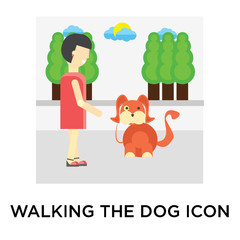 Walking the dog icon vector sign and symbol isolated on white background, Walking the dog logo concept