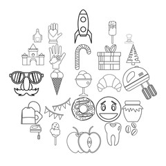 Confectionery shop icons set. Outline set of 25 confectionery shop vector icons for web isolated on white background