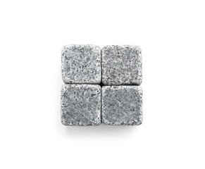 Whiskey stones on white background, top view