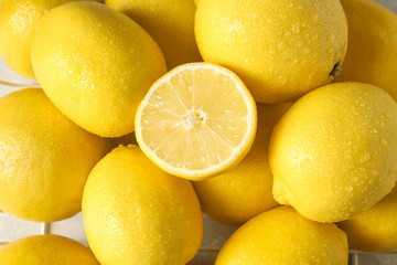 Fresh ripe lemons, close up view