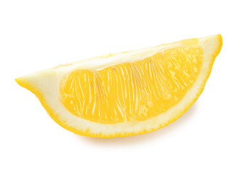 Slice of ripe lemon on white background