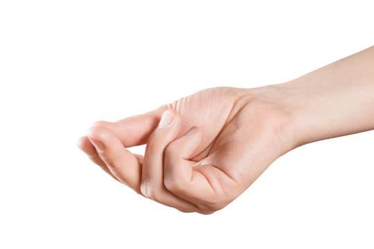 Hand Showing A Sign, Isolated On White Background