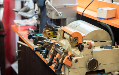 Key copying machine for keys duplicating work in the locksmiths workshop