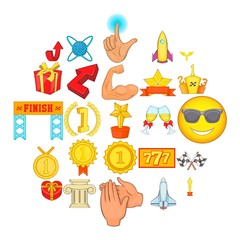 Complete success icons set. Cartoon set of 25 complete success vector icons for web isolated on white background