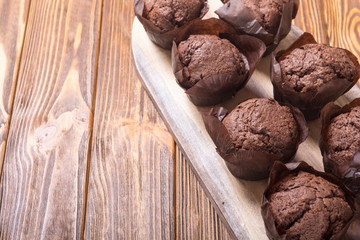 Sweet dessert chocolate muffins or cupcake