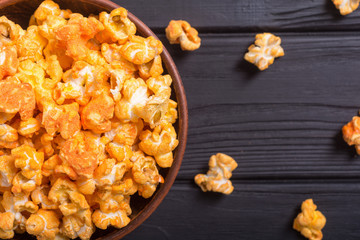 Yellow cheese popcorn in bowl