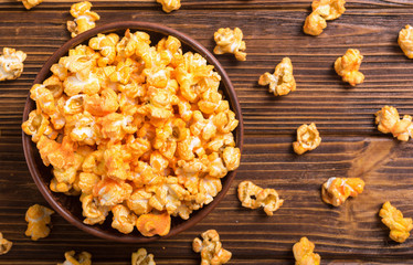 Yellow cheese popcorn in bowl