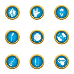 Rock life icons set. Flat set of 9 rock life vector icons for web isolated on white background