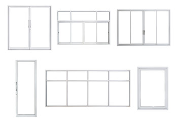 Real modern windows set isolated on white background, various office frontstore frames collection...