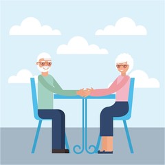 grandparents day older couple sitting smiling holding hands vector illustration
