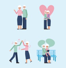 grandparents day happy older couple dancing sitting speaking love embraced vector illustration