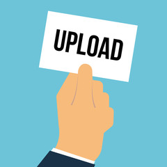 Man showing paper UPLOAD text