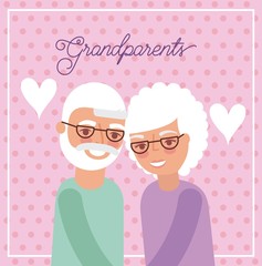 grandparents day pink dotted background heart older couple embraced vector illustration