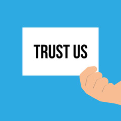 Man showing paper TRUST US text
