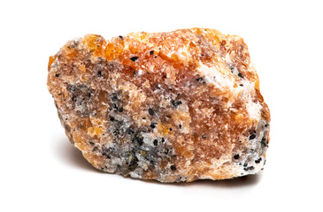 Orange calcite mineral isolated on white background