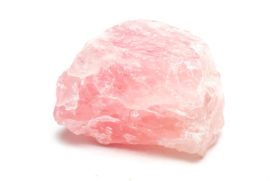 Rose quartz mineral isolated on white background