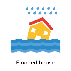 Flooded house icon vector sign and symbol isolated on white background, Flooded house logo concept