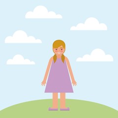 cute little girl purple dress standing outdoor vector illustration