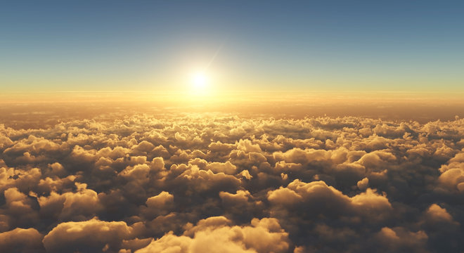 Fototapeta high angle view of beautiful golden sunset above clouds
