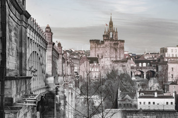 Selektywne kolory, Newcastle panorama miasta, most Krola Edwarda VII.  © Aneta