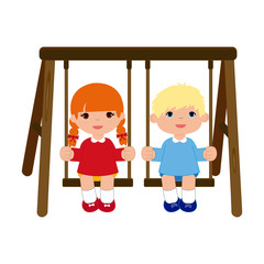 Girl and Boy sitting on the swing