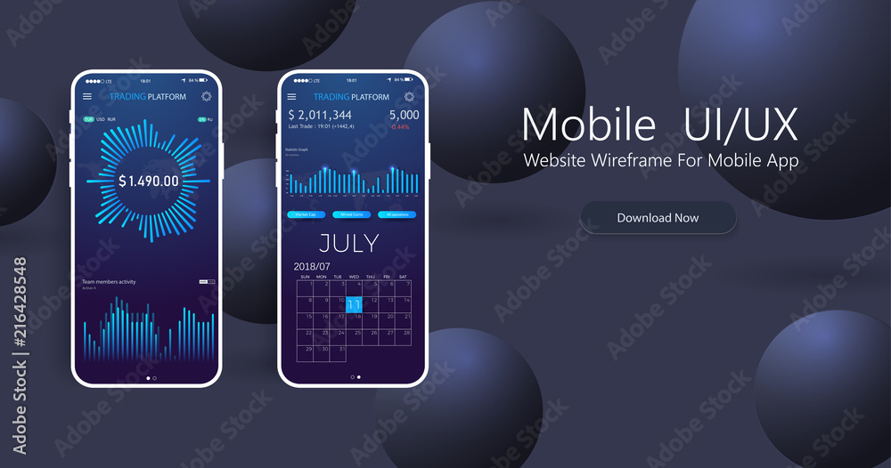Aufkleber Clean Mobile UI Design Concept. Trendy Mobile Banking. Cryptocurrency Technology. Bitcoin Exchange. Financial analytics. Trading Business Application Template.