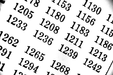 White background with many numbers