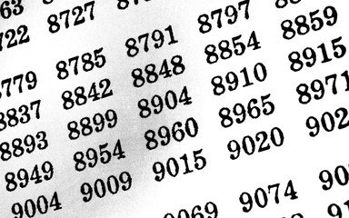 White background with many numbers