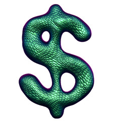 Dollar sign made of natural green snake skin texture isolated on white. 3d