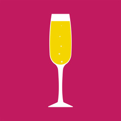 Vector glass of champagne with bubbles on pink background