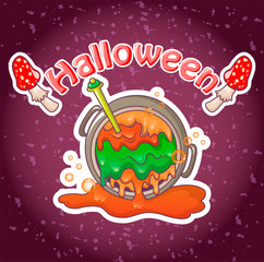 Halloween cauldron concept background. Cartoon illustration of Halloween cauldron vector concept background for web design