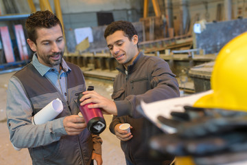 warehouse workers having a break with coffee