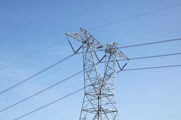 The high voltage pole in blue sky