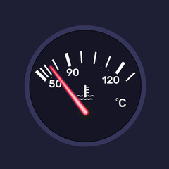 Instrument panel, temperature indicator of car. Technological digital sensor.