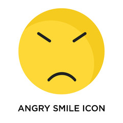 Obraz premium Angry smile icon vector sign and symbol isolated on white background, Angry smile logo concept
