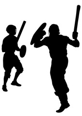 Modern gladiators in protective ammunition on a white background