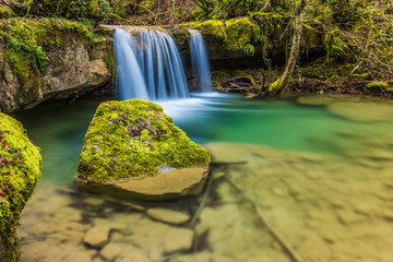 Amazing little waterfall (stone covered with green moss)