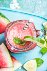 Watemelon juice or smoothie with mint and lime