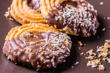 Delicious butter cookie with chocolate.