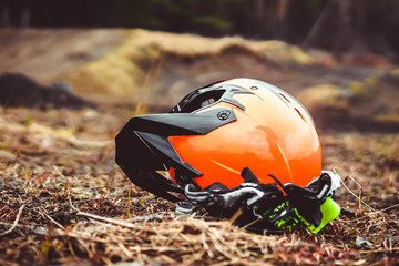 motorcycle helmet on the ground