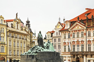 Jan Hus Memorial at Old Town Square in Prague. Czech Republic