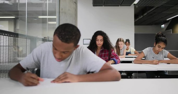 African American student in high school exam