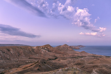 Silent Bay. The blue hour. Time after sunset. Koktebel. Black Sea. Crimea. Eastern Europe. Soft light