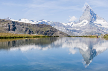 zermatt, stellisee, bergsee, matterhorn, alpen, wallis, spiegelung, walliser berge, schweizer berge, furgggletscher, wanderweg, blauherd, sommer, schweiz