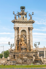 Fototapeta na wymiar The monumental fountain in the Placa Espanya in Barcelona, Spain.