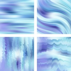 Set with abstract blurred backgrounds. Vector illustration. Modern geometrical backdrop. Abstract template. Blue, white, purple colors.