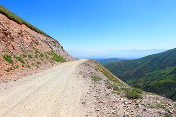 Open road. Mountain serpentine. Kyrgyzstan