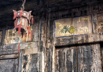 Unrestored Chinese traditional decoration, architecture and ornaments with crack texture at Pingyao Ancient City, China
